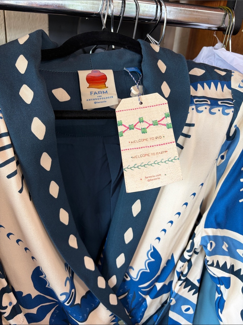 FARM Rio Cream and Blue Mini Dress with Graphic Palm Print - Picture 4 of 7